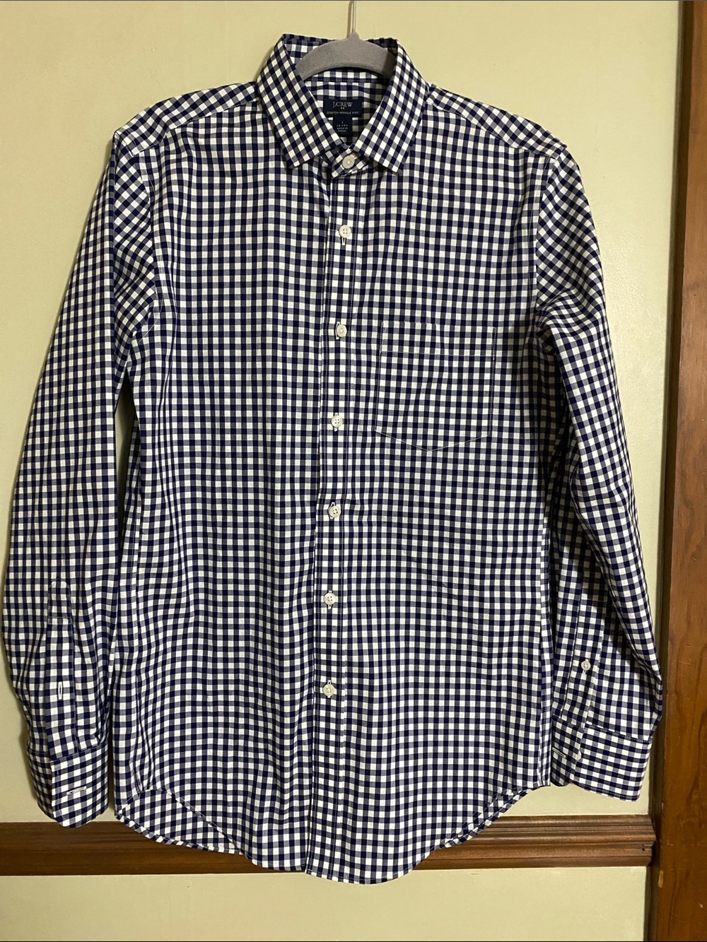 J. Crew Blue and White Gingham Dress Shirt Stretch Wrinkle Free